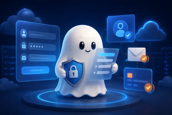 Oracle Cloud 무료 계정 가입과 카드·이메일 인증 과정을 안내하는 3D 유령 캐릭터
