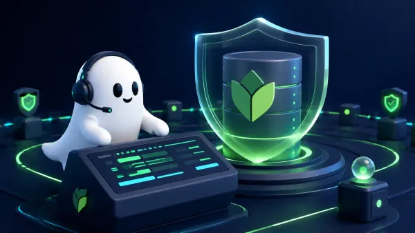 Vue 3와 Spring Boot 운영 SQL 콘솔 앞의 데이터베이스를 방패로 보호하는 mLog 유령 캐릭터
